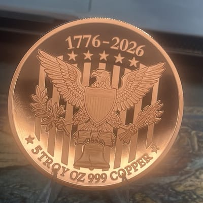 1776-2026 USA 250th Anniversary 5 Troy Oz .999 Copper Round Eagle Liberty - additional view