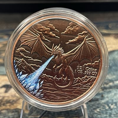 Ice Dragon 1 oz .999 Copper Round BU Fantasy Bullion Art In Hand - additional view