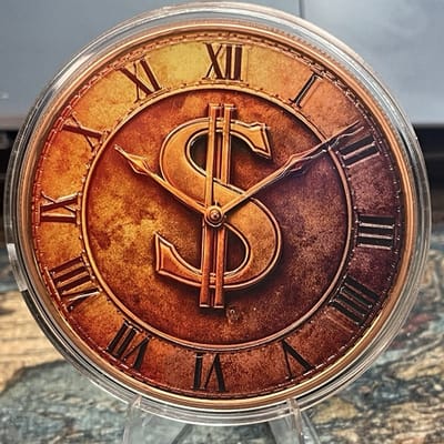 5 oz .999 Copper Time Is Money Colorized Round in Capsule Limited Mintage - additional view
