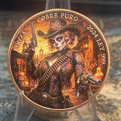 2024 Day of the Dead Cowgirl Catrina Dual Revolver 1 oz .999 Copper Round