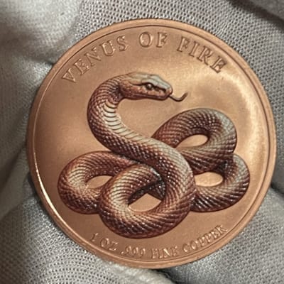 Venus of Fire Snake Queen 1 oz .999 Fine Copper Round IN HAND - additional view