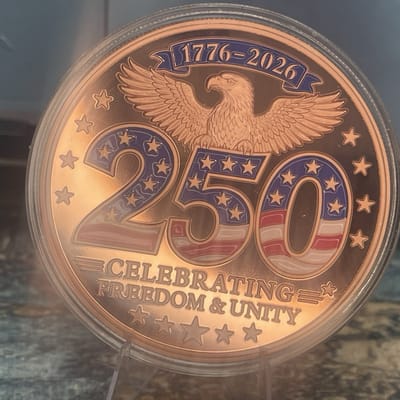 5 Troy Oz .999 Copper Colorized 250th Anniversary Eagle Liberty Bell Round