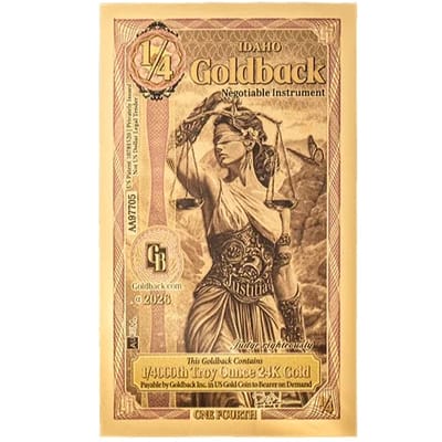 2026 IDAHO 1/4 GOLDBACK 1/4000th oz .999 GOLD