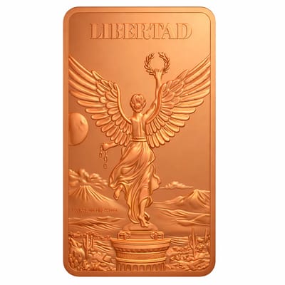 Libertad Full View 1 oz Copper Bar .999 Fine Copper in hand - additional view
