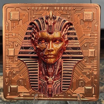2026 Tutankhamun King Tut 5 oz .999 Copper Bar Colorized High Relief COA