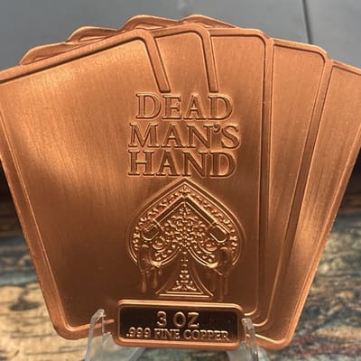 3 oz .999 Copper Dead Man's Hand Poker Cards High Relief Capsule Mintage 8118 - additional view