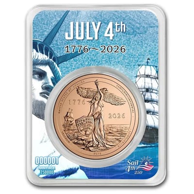 2026 PAMP Suisse Sail4th 250 Semiquincentennial 1 oz Copper Round TEP