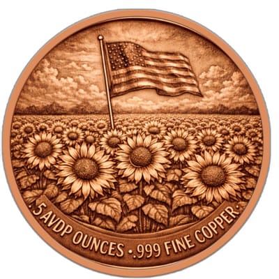 Freedom Sunflower Colorized 5 oz Copper Round in Capsule Ready to Ship - additional view
