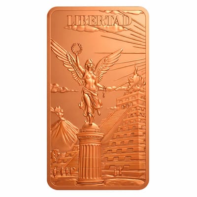 Libertad Full View 1 oz Copper Bar .999 Fine Copper in hand
