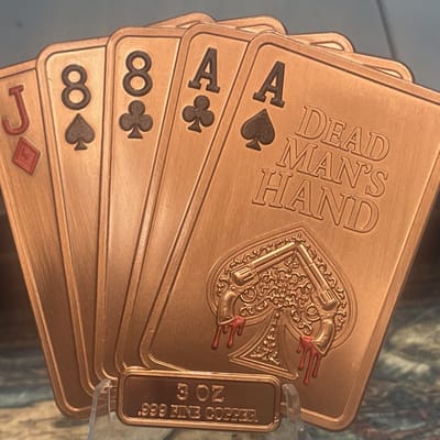 3 oz .999 Copper Dead Man's Hand Poker Cards High Relief Capsule Mintage 8118