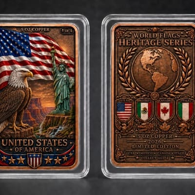 2026 USA World Flag Heritage 5 oz .999 Copper Bar Colorized 320 Coins - additional view