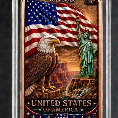 2026 USA World Flag Heritage 5 oz .999 Copper Bar Colorized 320 Coins