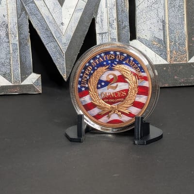 2oz Colorized Copper 2 cent Tribute Encapsulated - additional view