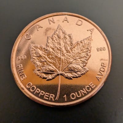 Canadian Maple 1 oz Copper Round .999 fine