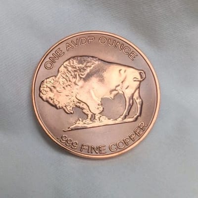 1 AVDP Ounce .999 Fine Copper Buffalo Round Uncertified Bullion 1oz Metal Coin - additional view