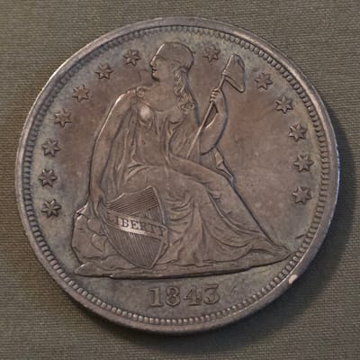 Beautiful 1843 Seated Dollar - Scarce This Nice