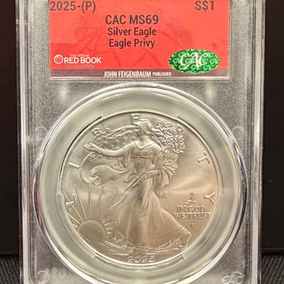 2025-P Silver Eagle w/ Eagle Privy CAC MS69