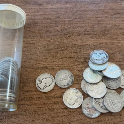 Lot of 10 Random US 1934-1964 90% Silver Quarters.