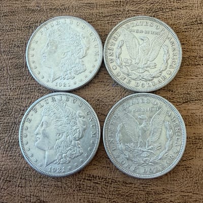 Lot of 4 random 1921 Morgan Silver Dollars