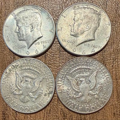 Lot of 4 random 1964 Kennedy Half Dollars 90% slv