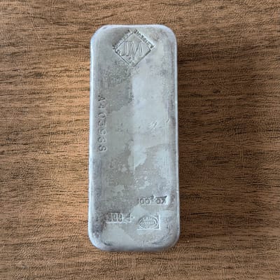 100oz Johnson Matthey Vintage Silver Bar .999+