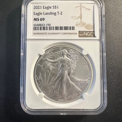 2021 American Silver Eagle. Eagle Landing T-2 MS69