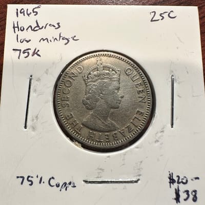 1965 British Honduras (Belize) 25C Low Mintage