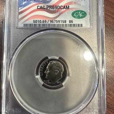 1991-S CAC PR69CAM Dime 10c
