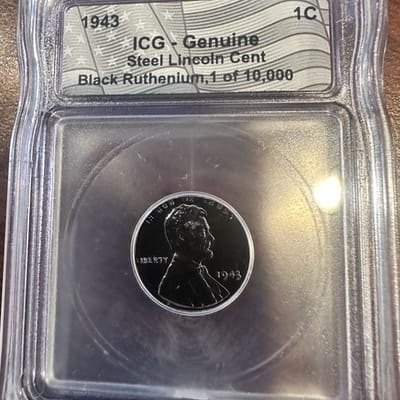 1943 ICG Genuine Steel Cent Black Ruthenium 1/10k