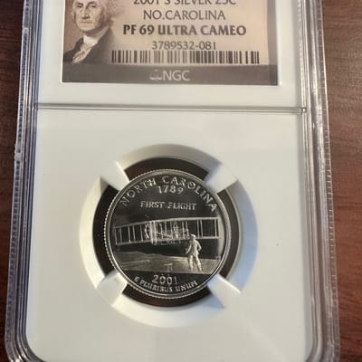 2001 S Silver 25c North Carolina PF69 Ultra Cameo