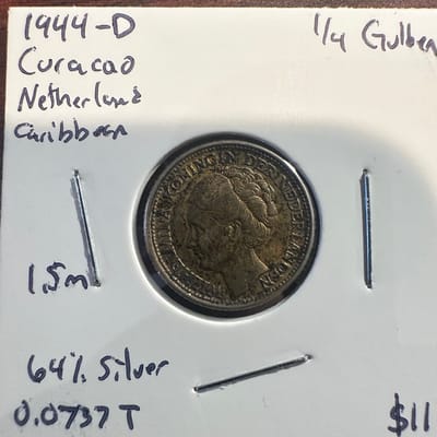1944-D Curacao Dutch Caribeean 1/4 Gulden .64