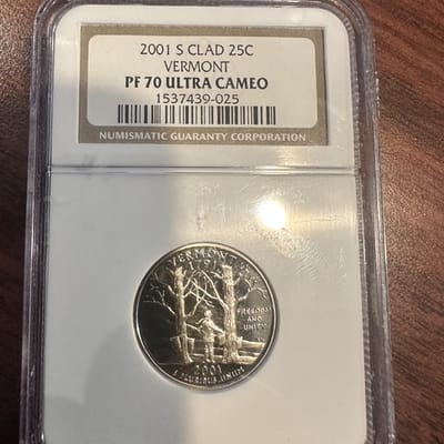 2001-S Clad 25C Vermont PF70 Ultra Cameo Quarter