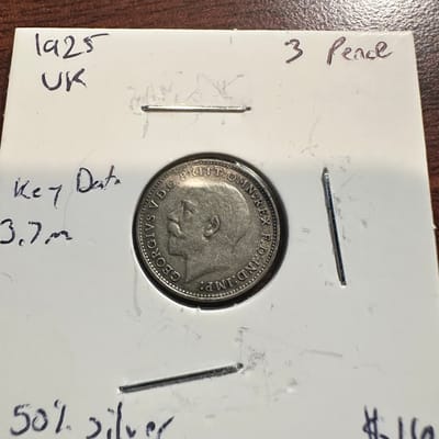 1925 United Kingdom 3 Pence Silver Key Date