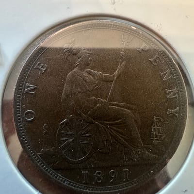 1891 UK Large Penny. Crazy Good Condition - additional view