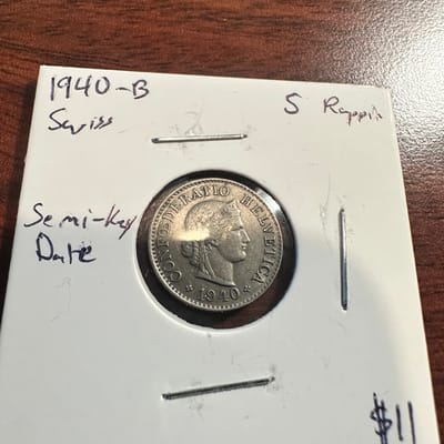 1940-B Swiss 5 Rappen. Semi-Key Date