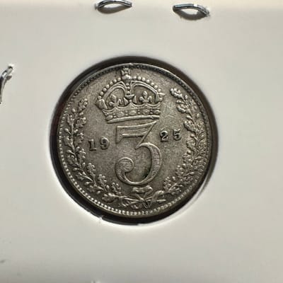 1925 United Kingdom 3 Pence Silver Key Date - additional view