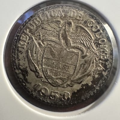 1953 Colombia 20 Centavos 30% Silver - additional view