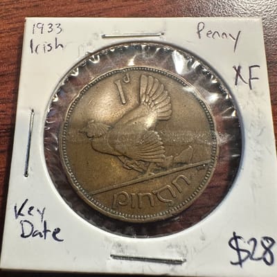 1d Pingin Irish 1933 XF Penny Key Date