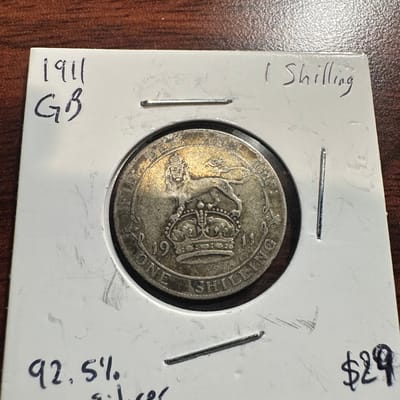 1911 Great Britain 1 Shilling 92.5% Silver