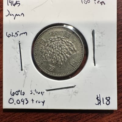 1965 100 Yen Japanese Silver 60%