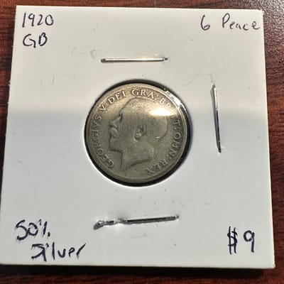 1920 Great Britain 6 Pence 50% Silver