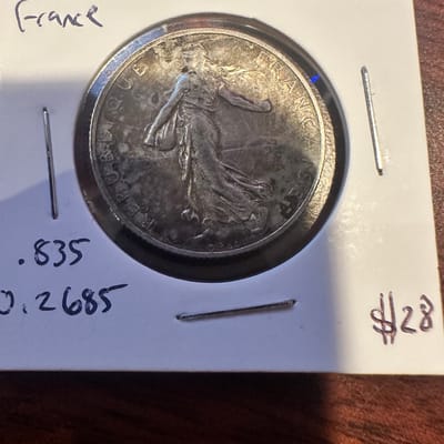1919 France 2 Francs .835 Silver
