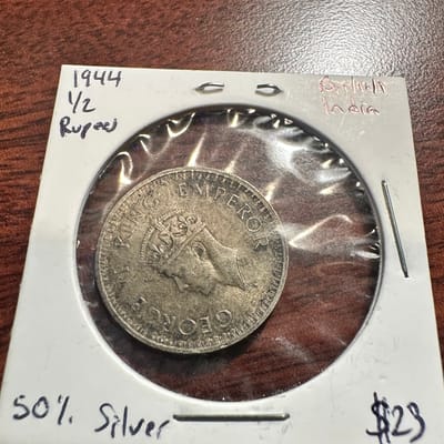 1944 1/2 Rupees British India Silver