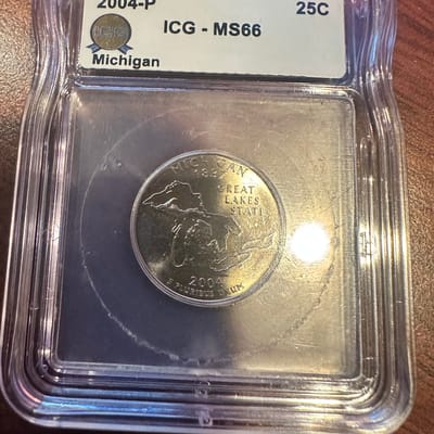 2004-P ICG MS66 Michigan 25C Quarter Clad