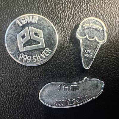 3x Silver 1 Grams: Ice Cream, Smiley, and Eggplant - additional view