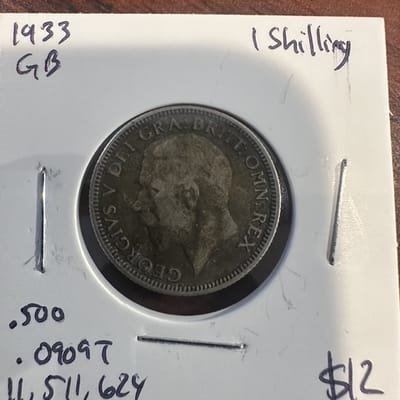 1933 Great Britain 1 Shilling 50% Silver