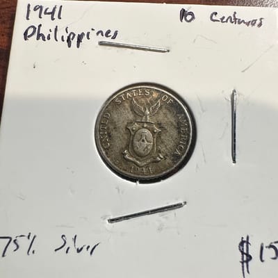1945 Philippines 10 Centavos Silver