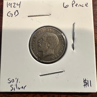 1924 Great Britain 6 Pence 50% Silver