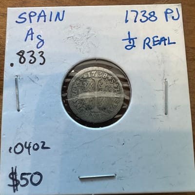 1738 Spain 1/2 Real .833 Silver
