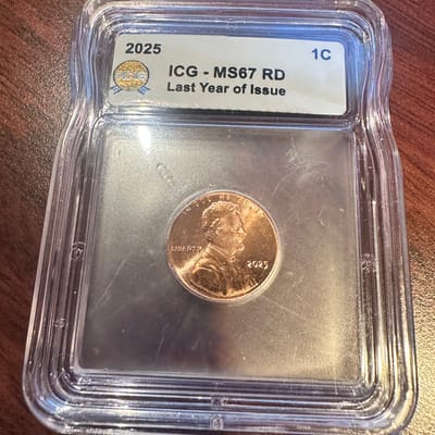 2025 1 Cent ICG MS67 RD Last Year of Issue